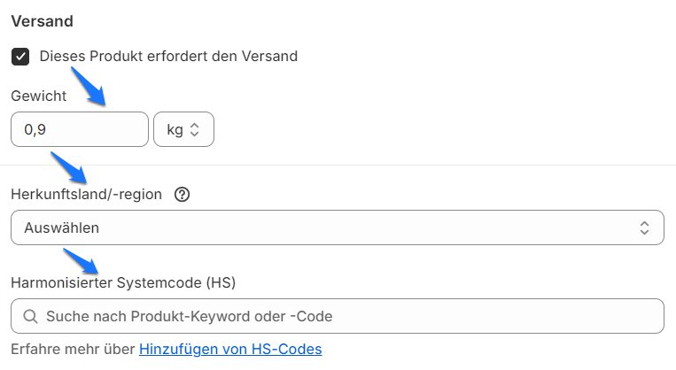 Einstellung internationaler Versand 4