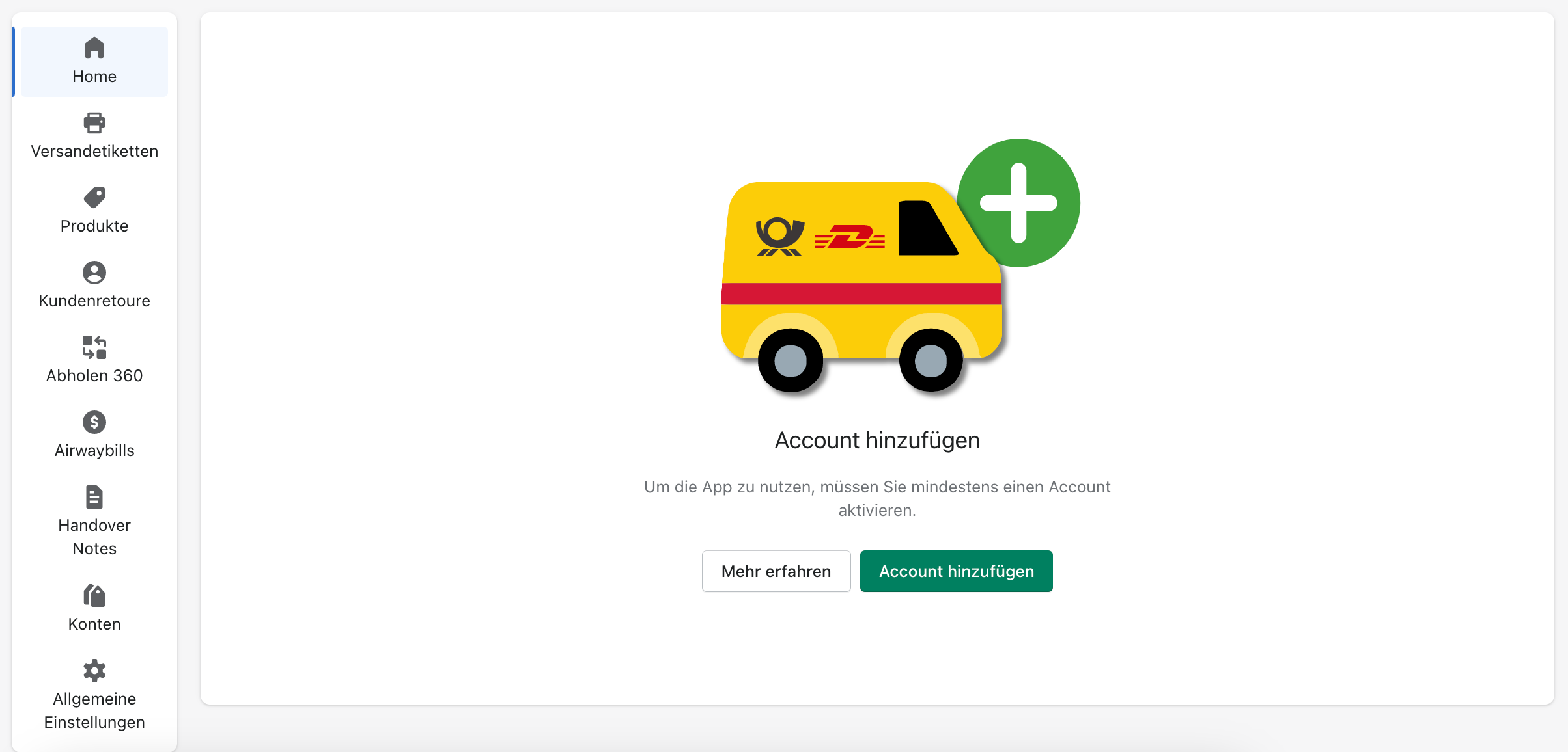 Set up parcel account 1