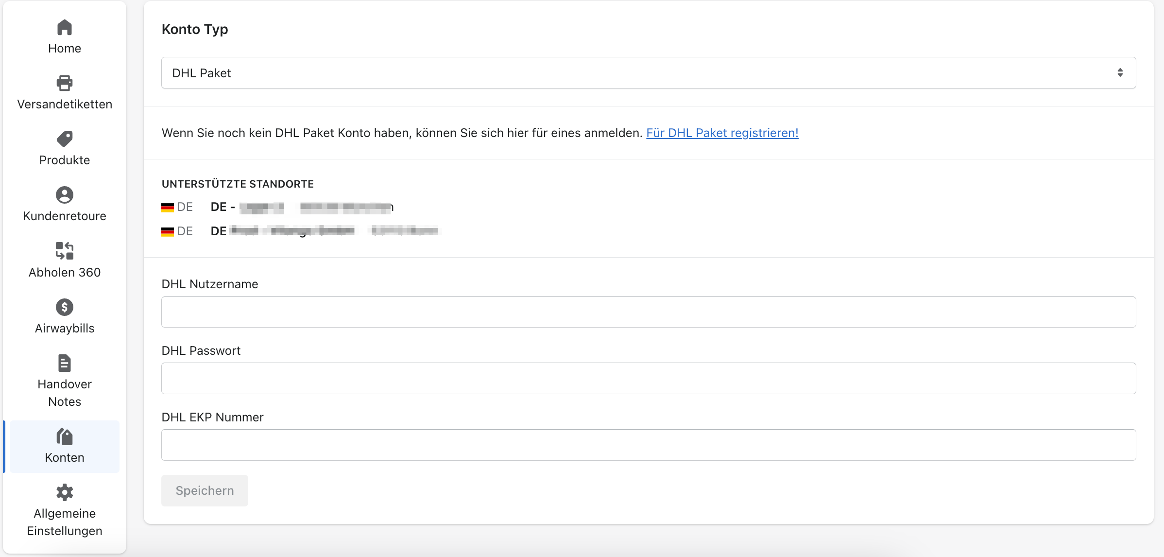 Set up parcel account 2